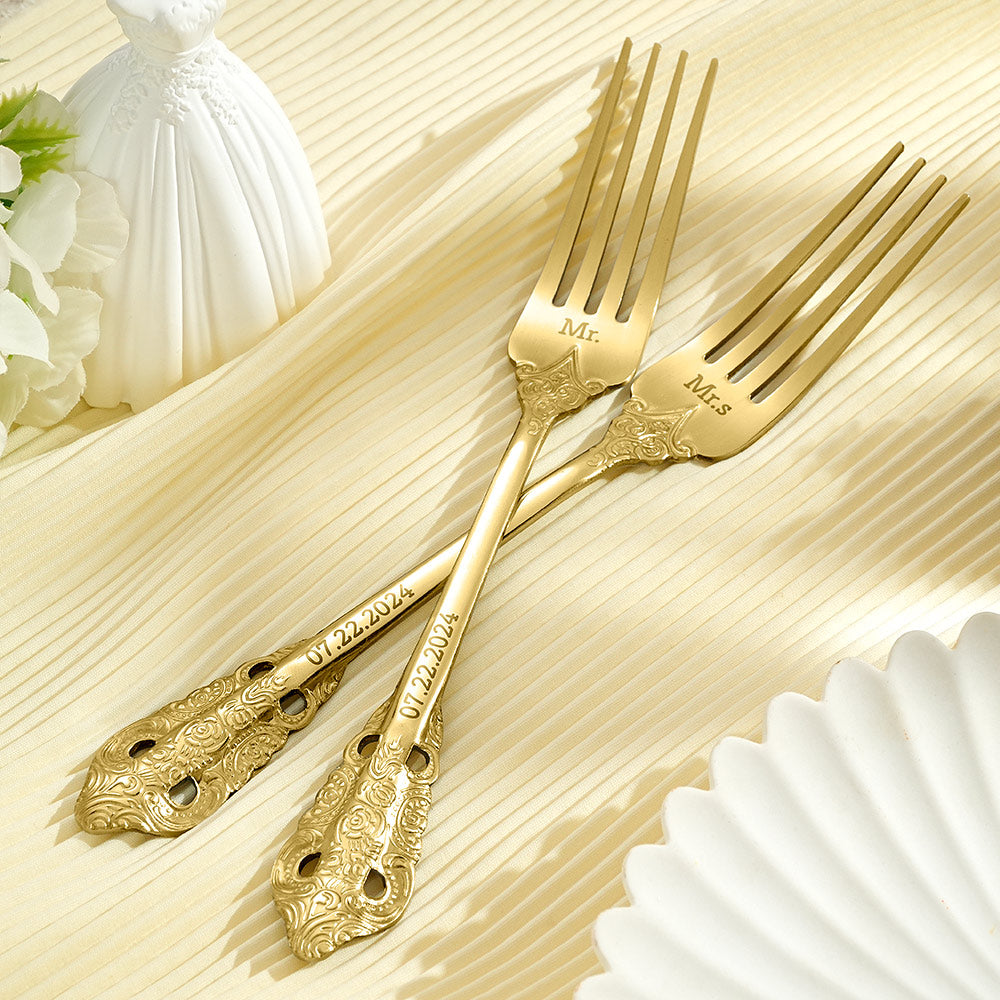 Personalized Vintage Forks Anniversary Wedding Engagement Gift for Couple Set of 2