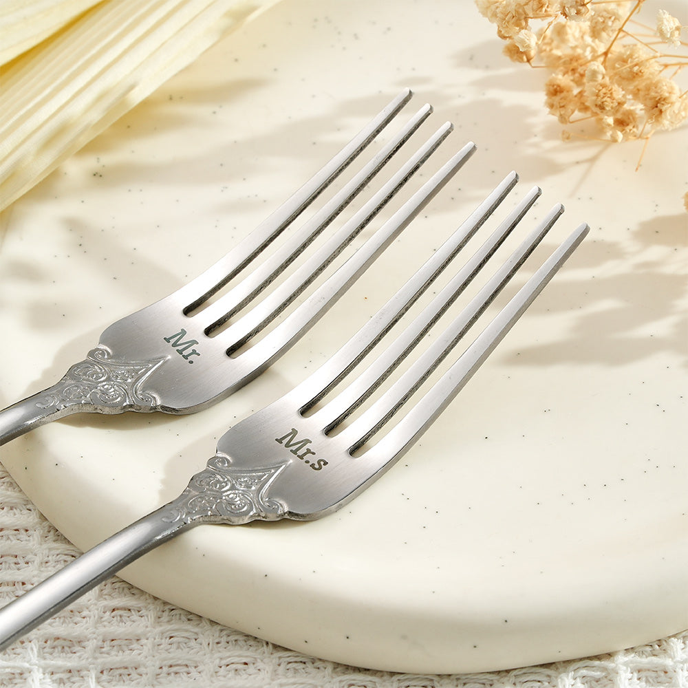 Personalized Vintage Forks Anniversary Wedding Engagement Gift for Couple Set of 2