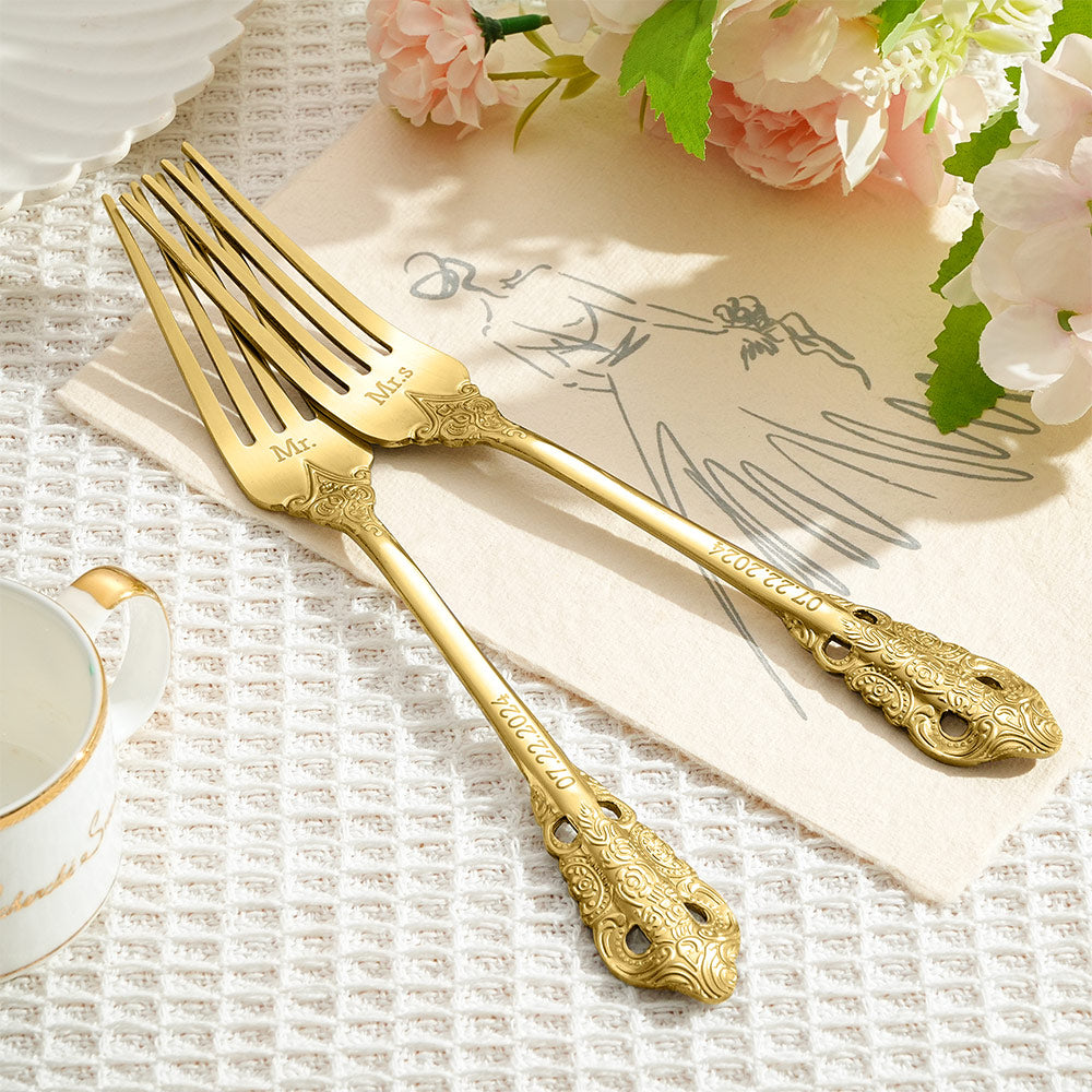 Personalized Vintage Forks Anniversary Wedding Engagement Gift for Couple Set of 2