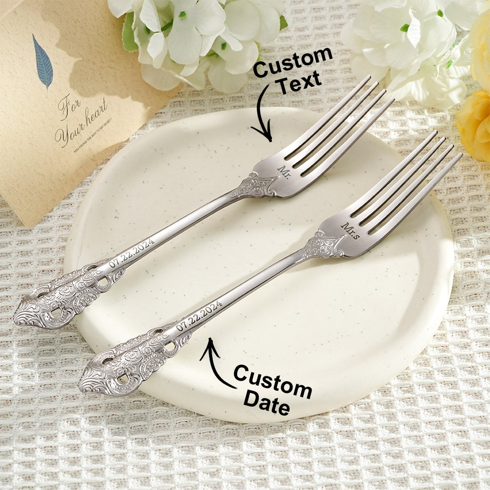 Personalized Vintage Forks Anniversary Wedding Engagement Gift for Couple Set of 2