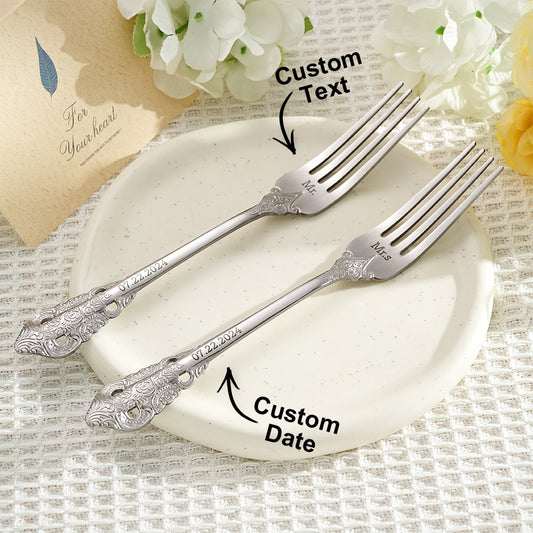 Personalized Vintage Forks Anniversary Wedding Engagement Gift for Couple Set of 2