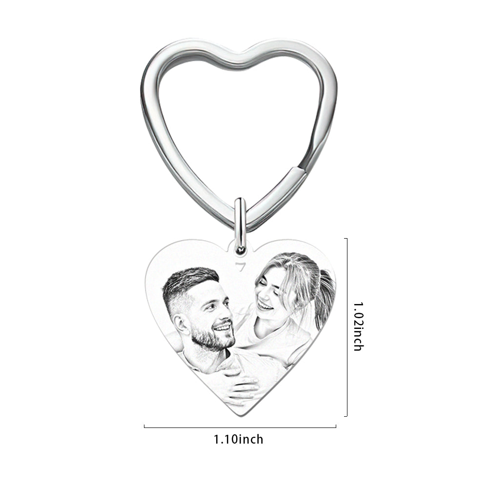 Custom Calendar Photo Keychain Heart Engraved Keyring Anniversary Memorial Gift Wedding Gift