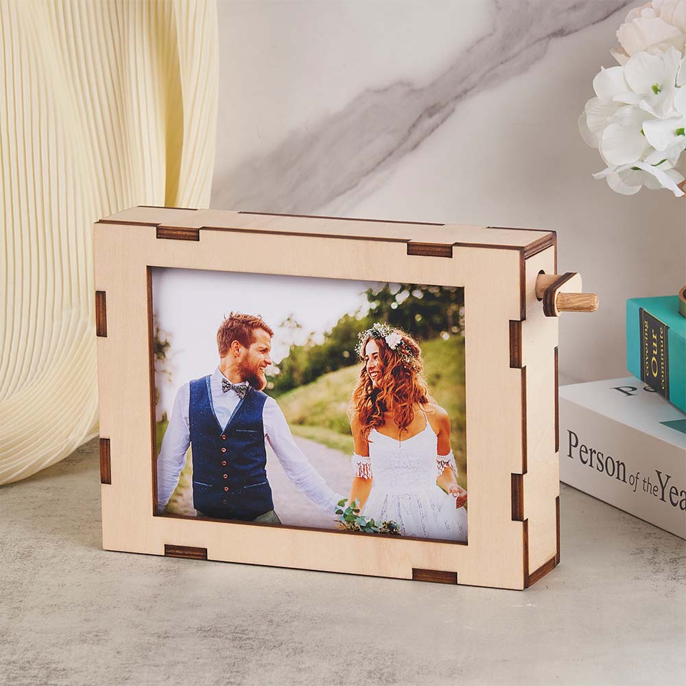 Personalized Rolling Photo Frame Custom Pictures Wooden Decor Valentine's Day Gift Wedding Gift