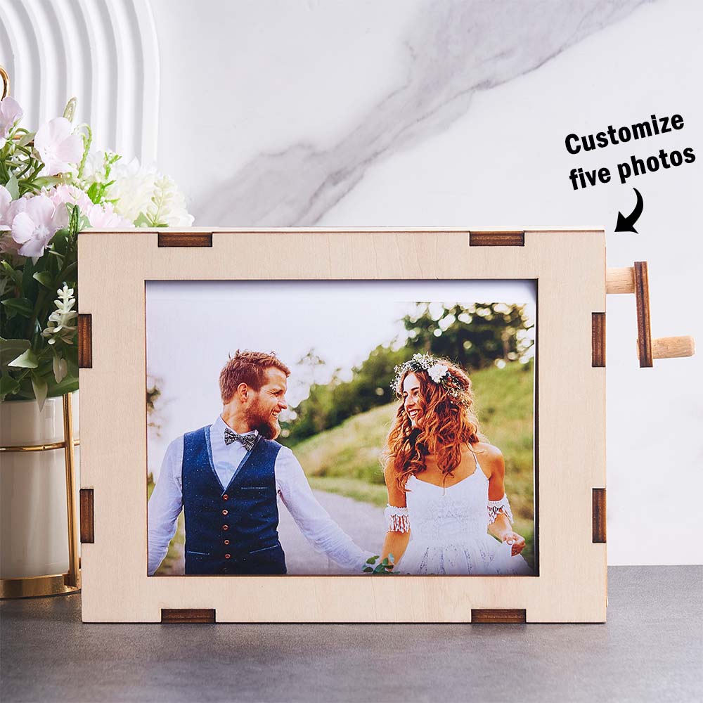 Personalized Rolling Photo Frame Custom Pictures Wooden Decor Valentine's Day Gift Wedding Gift