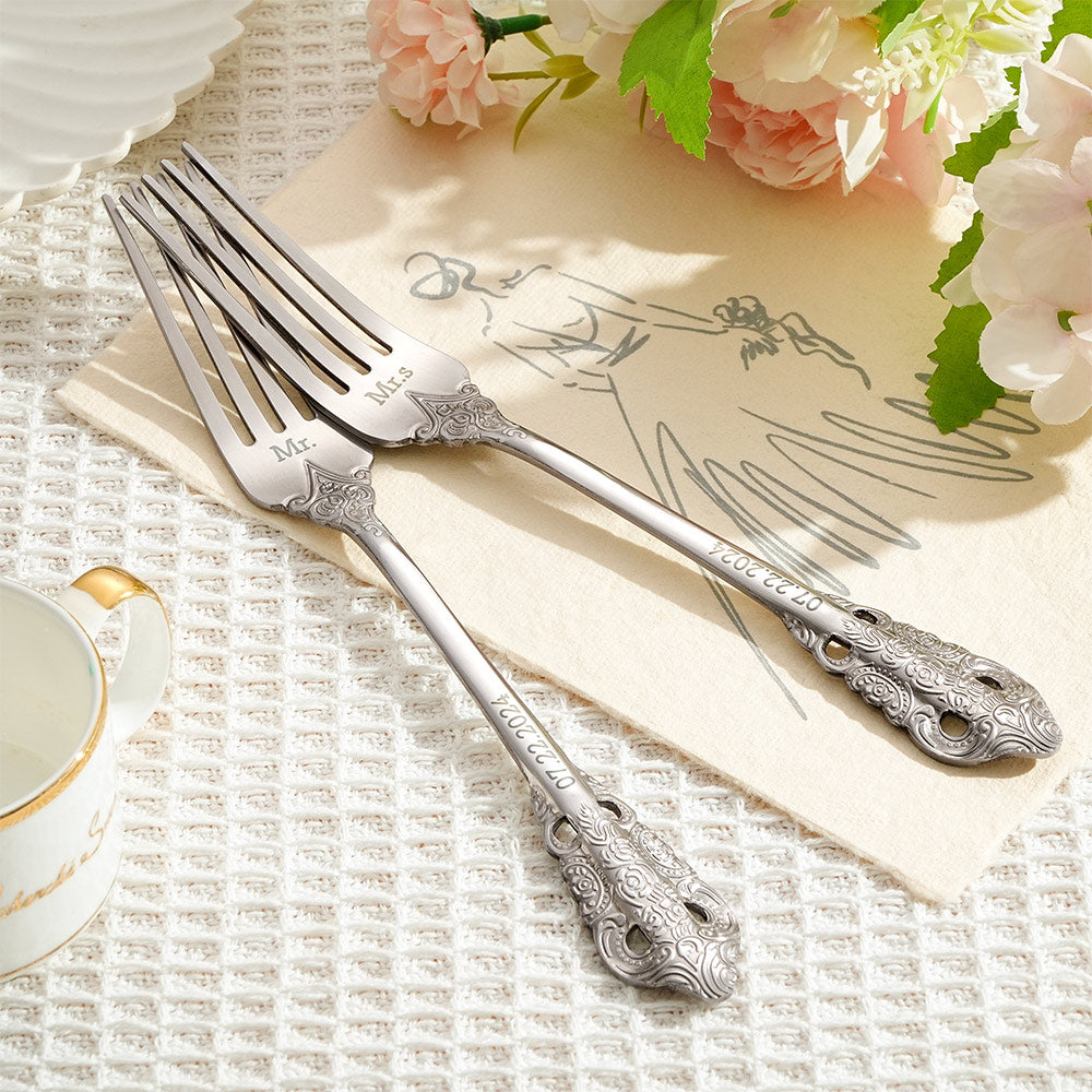 Personalized Vintage Forks Anniversary Wedding Engagement Gift for Couple Set of 2